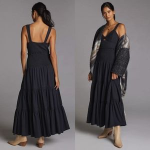 Anthropologie Ruched Tiered Maxi Dress